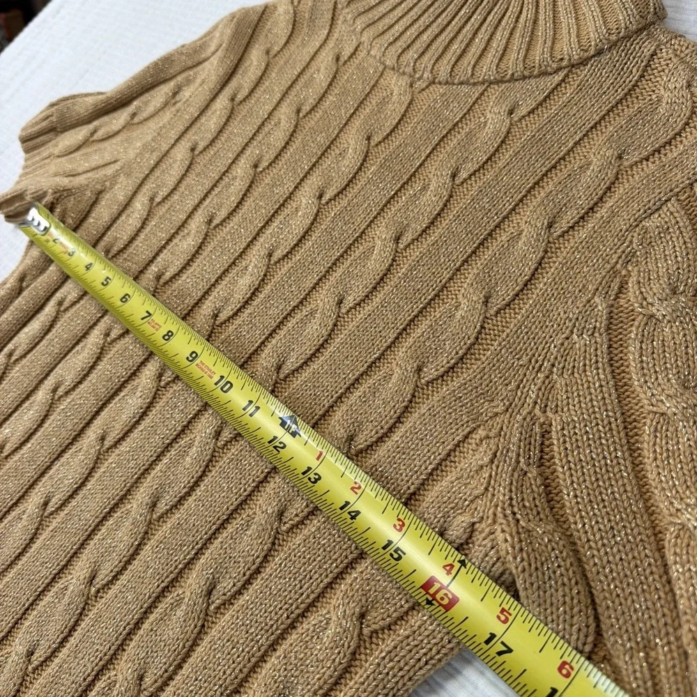 Liz Claiborne Sweater Women Gold S Petite Pullover Turtleneck Short Sleeve